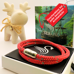 Armband SeaKing XMAS Edition – festliches rotes Armband aus Maritau mit Edelstahlverschluss in Geschenkverpackung