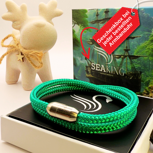 Armband SeaKing XMAS Edition – grünes nautisches Armband mit Edelstahl-Magnetverschluss in Geschenkverpackung