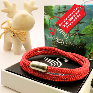 Armband SeaKing XMAS Edition – rotes nautisches Armband aus Segeltau mit Magnetverschluss und Geschenkbox, perfekt zu Weihnachten