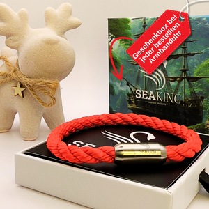 Armband SeaKing XMAS Edition – dickes rotes Seilarmband mit Edelstahl-Magnetverschluss, maritimes Geschenk in Weihnachtsbox
