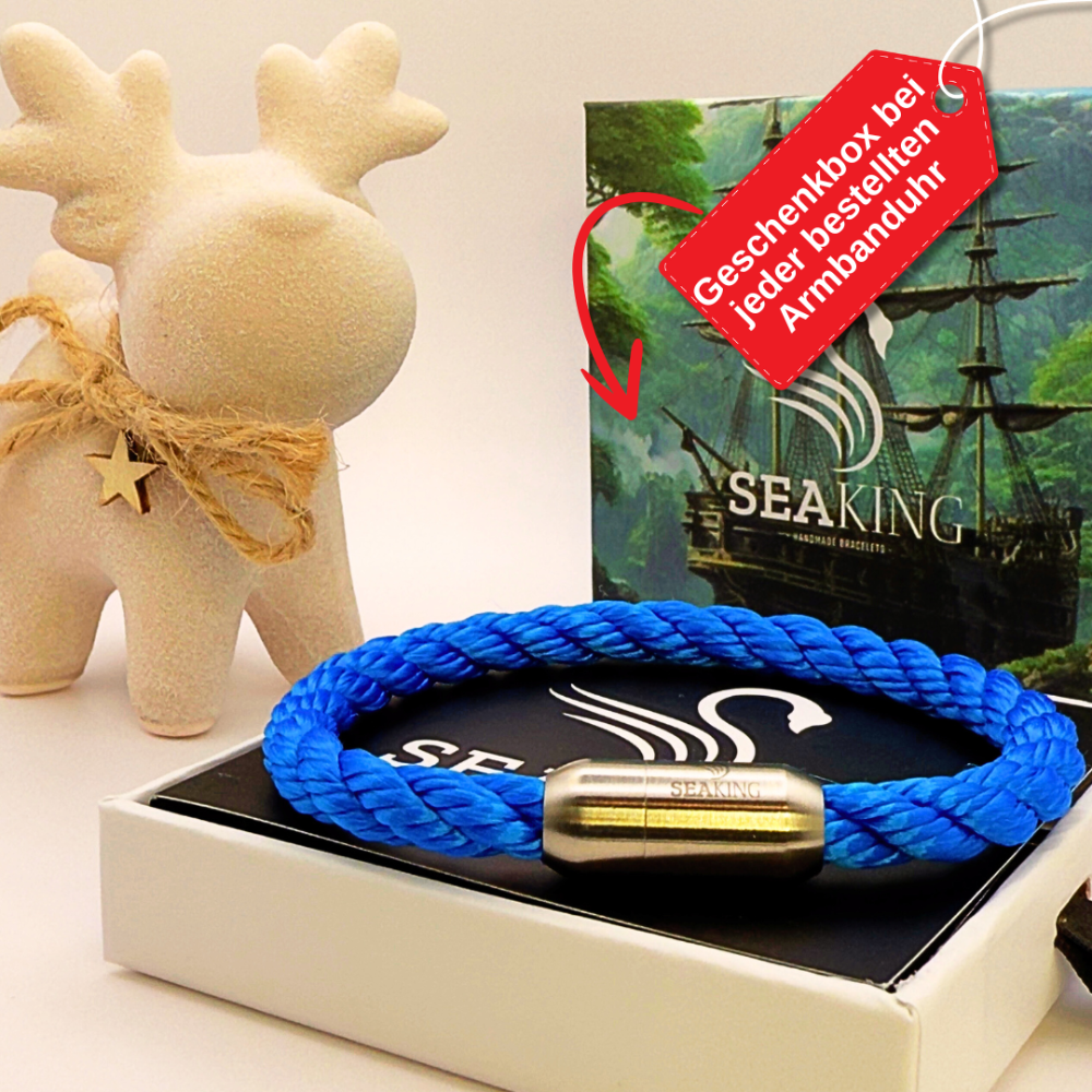 Armband SeaKing XMAS Edition – kräftiges blaues Seilarmband mit Edelstahl-Magnetverschluss, perfektes Weihnachtsgeschenk im maritimen Stil
