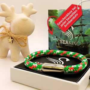 Armband SeaKing XMAS Edition – grün-weiß-rotes nautisches Armband mit Edelstahlverschluss, inspiriert von den Weihnachtsfarben, perfekt als festliches Geschenk