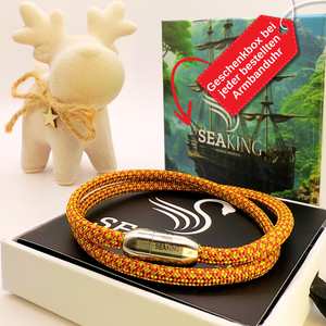 Armband SeaKing XMAS Edition – weihnachtliches Armband in Rot-Gelb mit Geschenkbox und Rentier-Deko