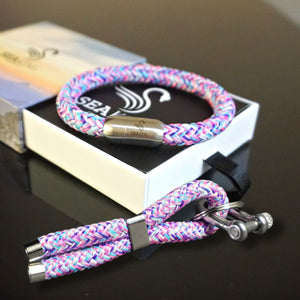 SeaKing Armband lila weiß aus Segeltau mit Edelstahlverschluss
