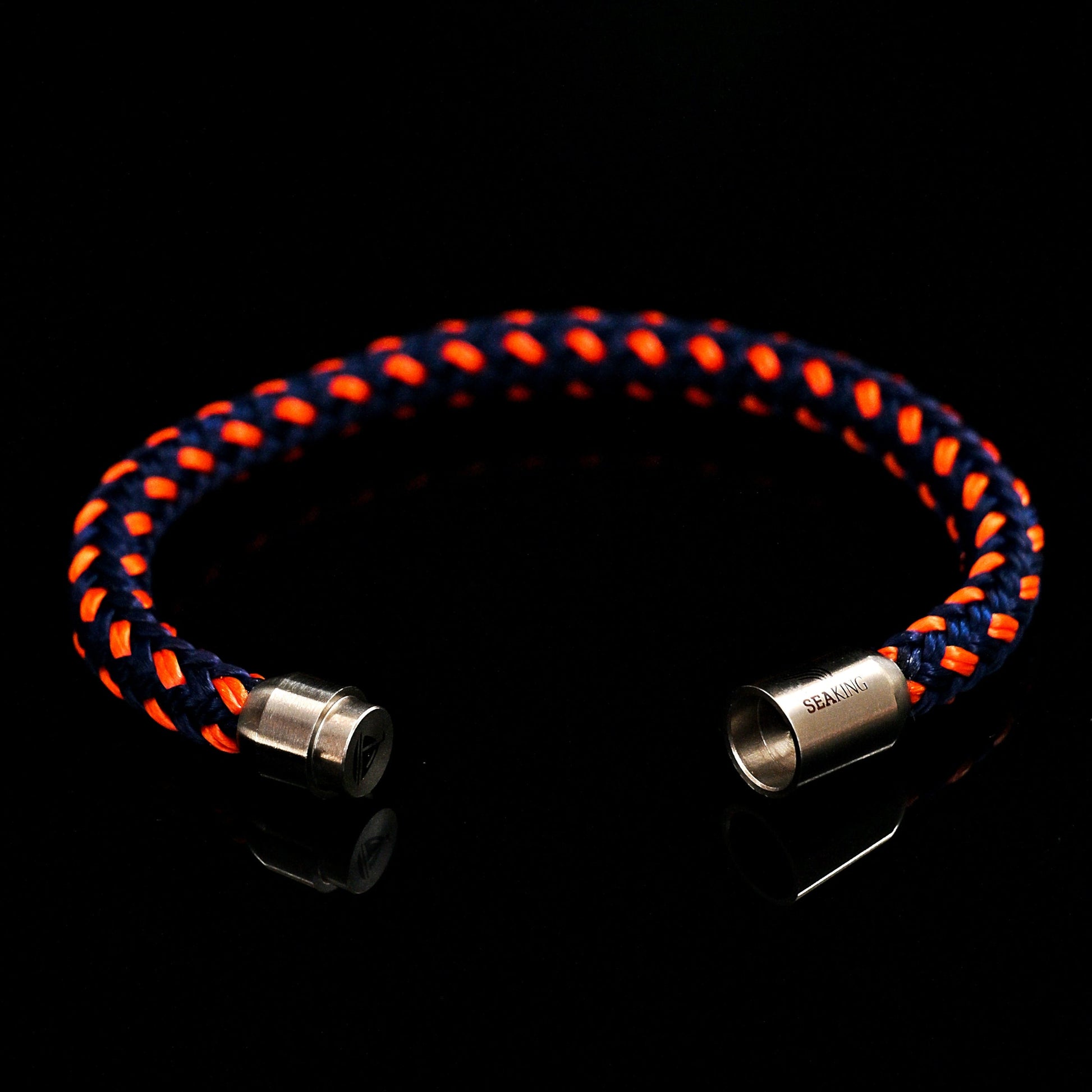 Handgefertigt Armband SeaKing BODENSEE – Orange Marine in Orange Dunkelblau mit Magnetverschluss