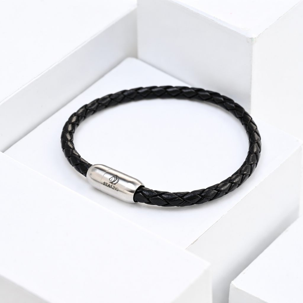 Armband SeaKing GODFATHER Obsidian Brew aus echtem Leder mit Magnetverschluss
