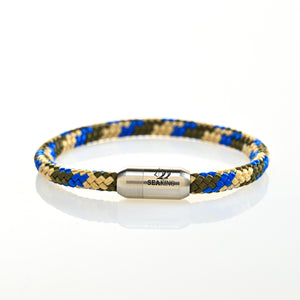 handgefertigt Armband SeaKing Oase mit blauem und beigem Segeltau
