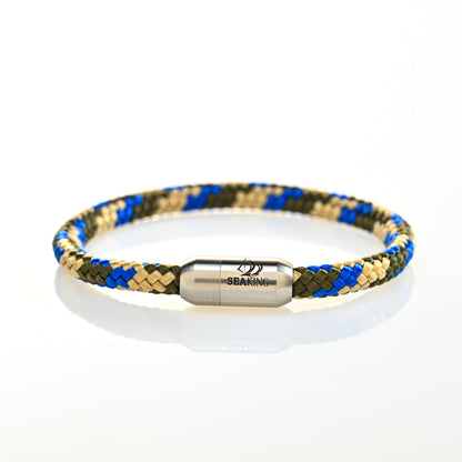 handgefertigt Armband SeaKing Oase mit blauem und beigem Segeltau
