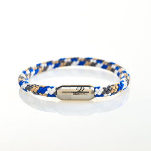 handgefertigt Armband SeaKing Wüste aus blau beige Segeltau
