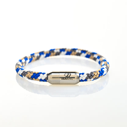 handgefertigt Armband SeaKing Wüste aus blau beige Segeltau
